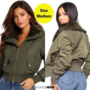 FASHION NOVA 💚 Nights in Denver Bomber Jacket, Faux Fur, Pockets (Womens Medium)